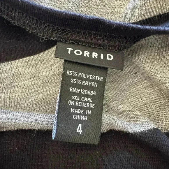 Torrid Grey and Black Stripe Sleeveless Shark Bite Top - Picture 3 of 4